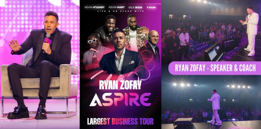 Ryan Zofay is pictured on stage as an inspirational keynote speaker. If you are searching for inspirational speakers near me, contact me​. As a motivational inspirational speaker​, I know how to connect, inspire, and motivate others to reach their potential.