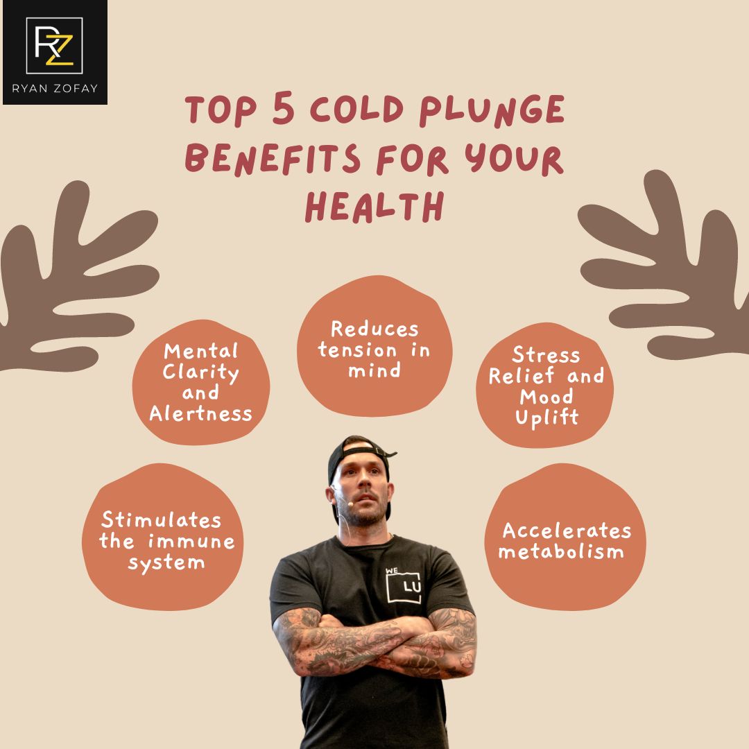 Infographic of the Top 5 Cold Plunge benefits for your health.