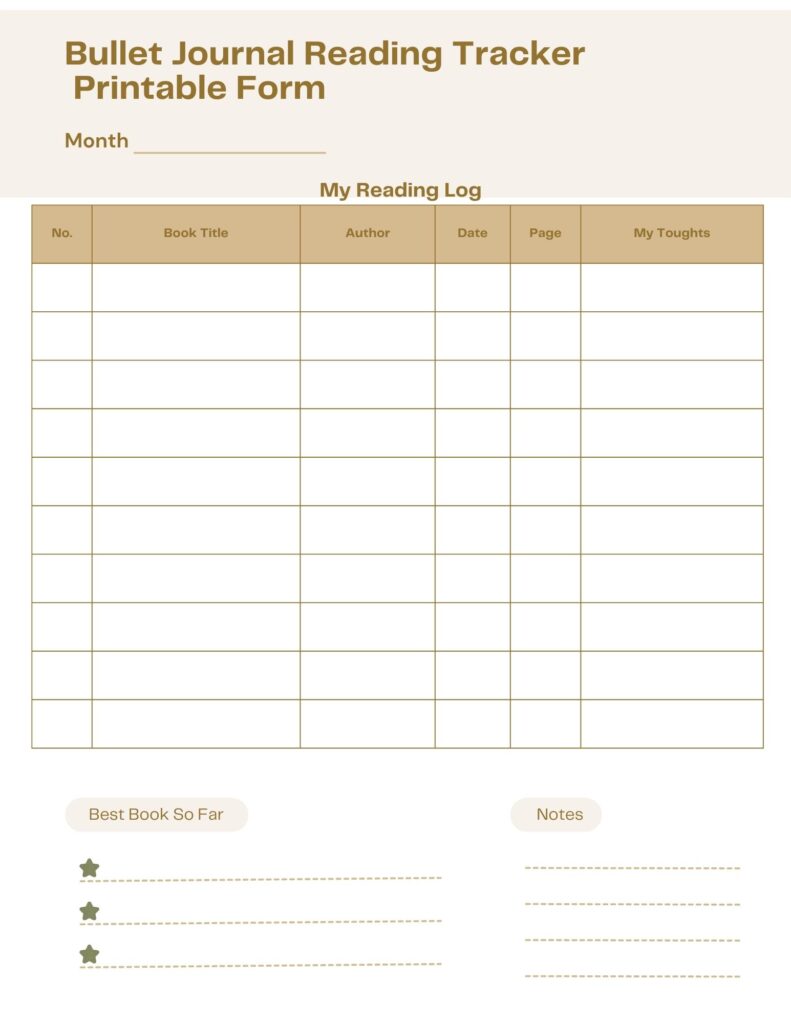 Free Best bullet journal reading tracker printable​ form