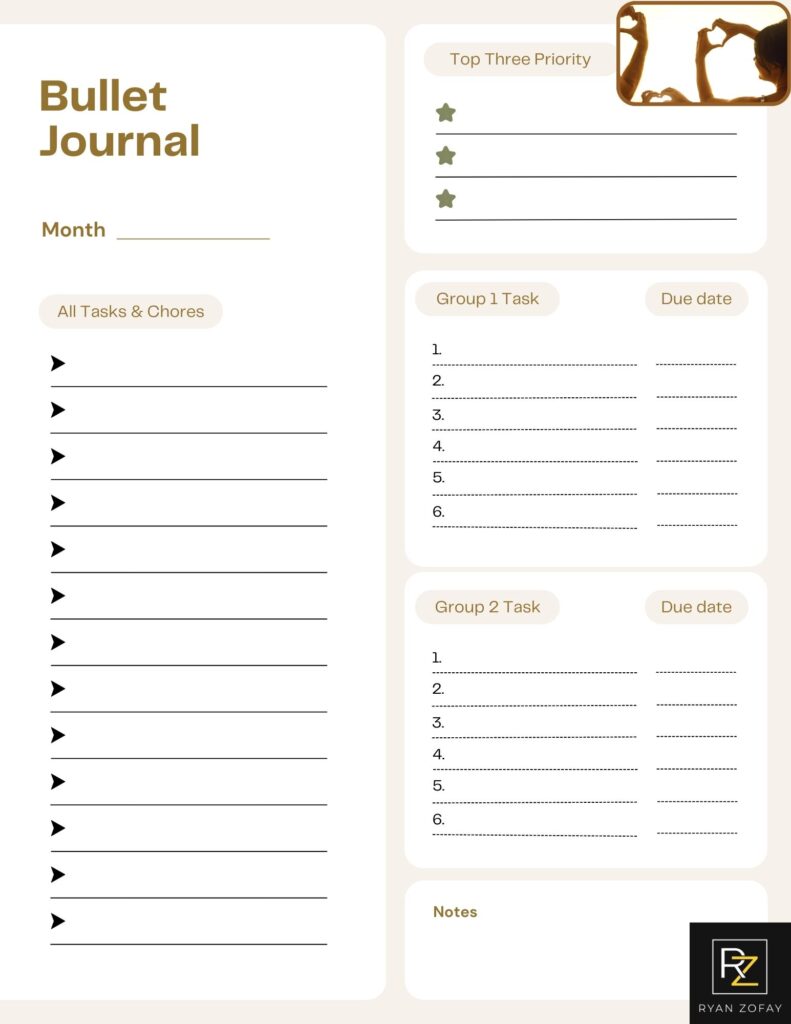 Wondering, what sections should you have for your journal notebook​? Here are free monthly bullet journal printables examples with multiple sections that you can customize.