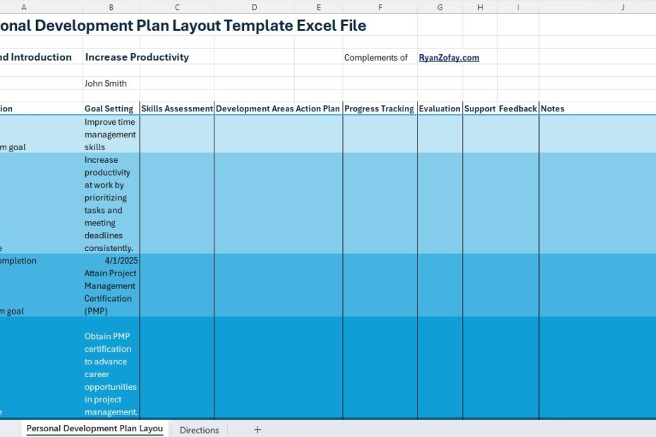 Free personal development plan layout template excel file download