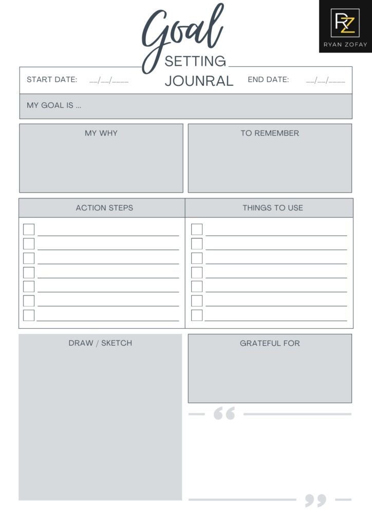 Here's a Goal Setting Planner printable template, illustrating what sections should you have for your journal notebook​. 